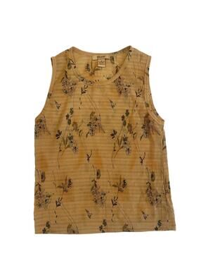 Y2K Plissé Beige Floral Textured Tank Top – Size Small